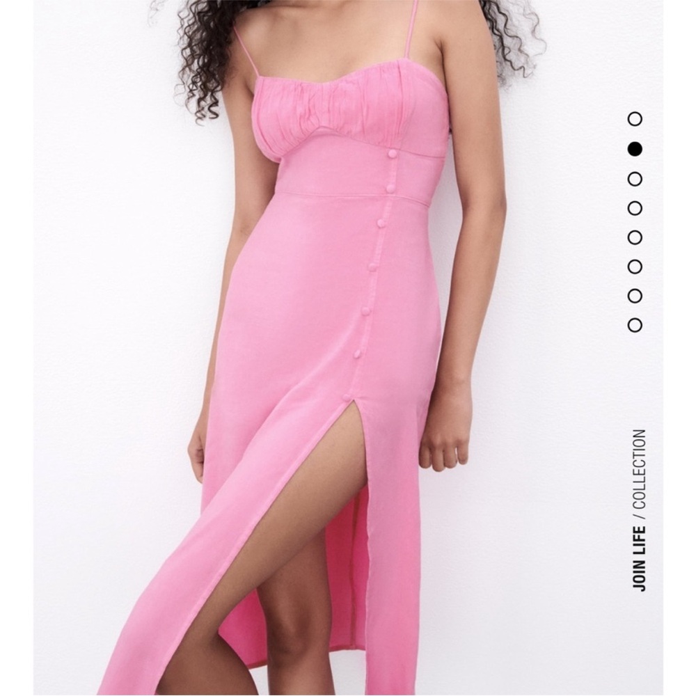 Zara Elegant linen Pink Midi Dress